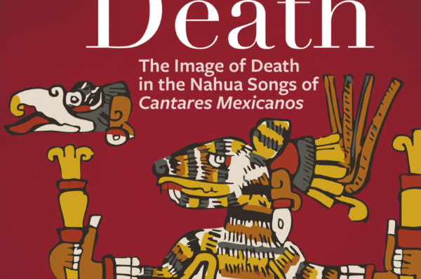 The cover of Katarzyna Szoblik’s The Flowery Death, featuring a Nahua‑inspired illustration of a stylized figure.